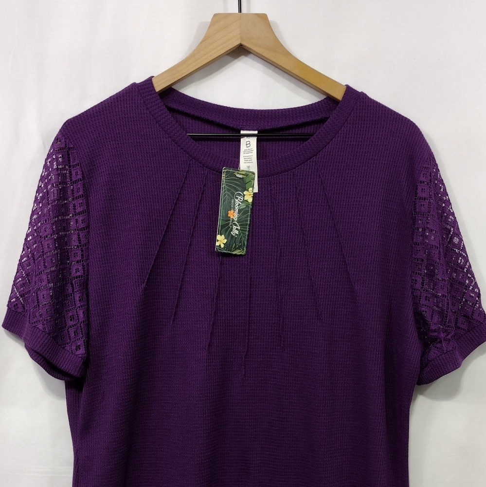 NWT Blooming Jelly Lace Sleeve Top Women's XL Purple Retro Boho Y2K Fairy - Picture 2 of 7